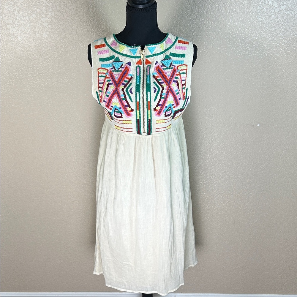 Gryphon Embroidered Boho Sleeveless Dress Size Medium